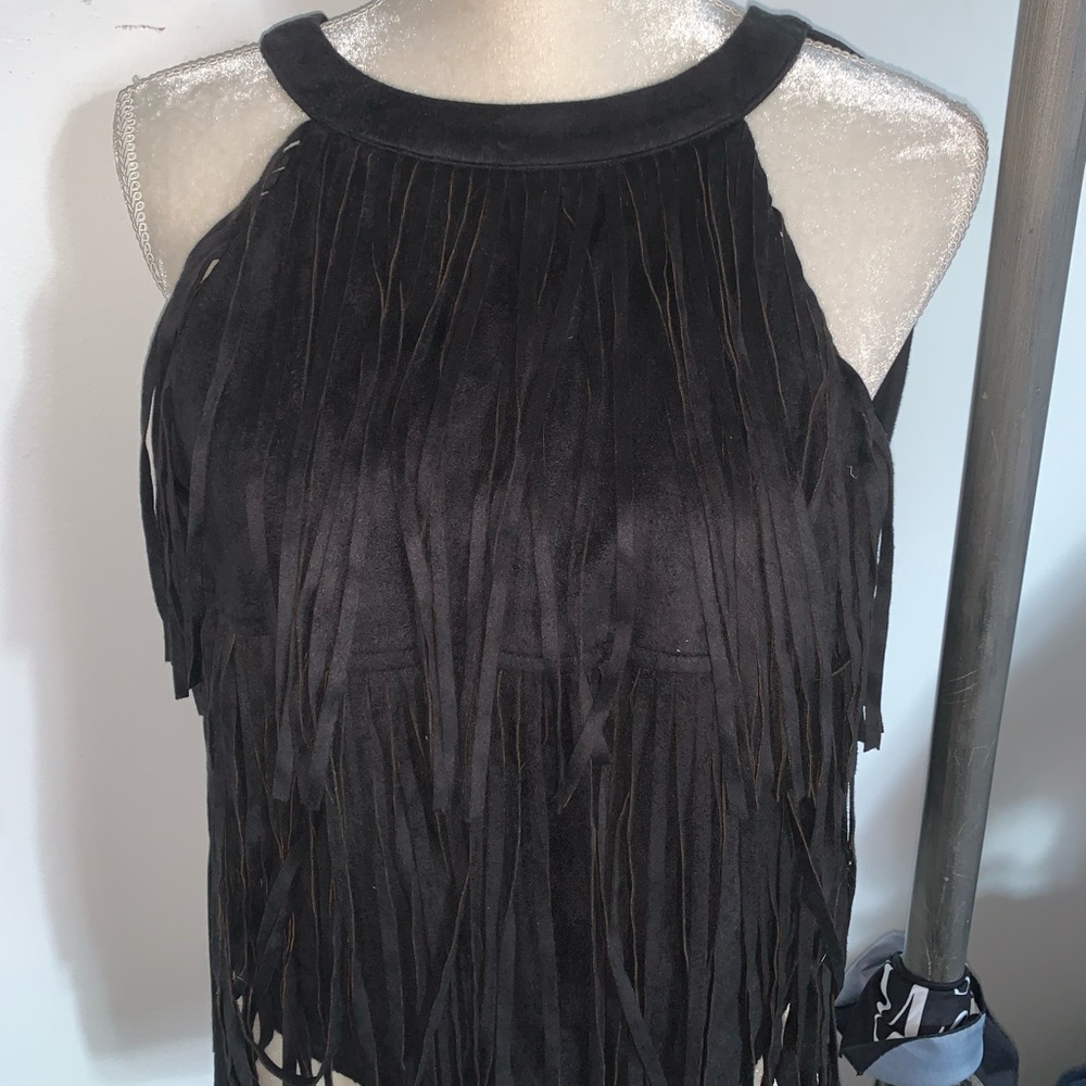 Design-lab fringe suede shirt with open back